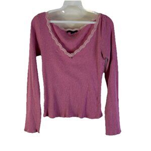 VTG Y2K Express Ribbed Knit Lace Trim Baby Thermal Shirt